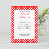 Cute Girly Trendy Red White polka dots Bday Invite Kaart (Staand voorkant)