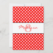 Cute Girly Trendy Red White polka dots Bday Invite Kaart (Achterkant)