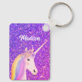 Cute Girly Unicorn Paars Glitter Personalized Sleutelhanger (Achterkant)