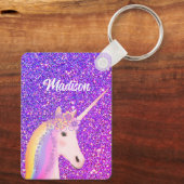 Cute Girly Unicorn Paars Glitter Personalized Sleutelhanger (Achterkant)