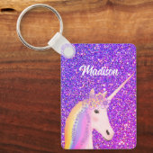 Cute Girly Unicorn Paars Glitter Personalized Sleutelhanger (Voorkant)