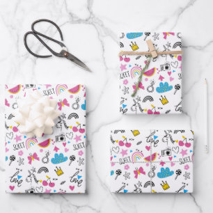 Cute Girly Unicorn Rainbow Hearts Colorful Patroon Inpakpapier Vel