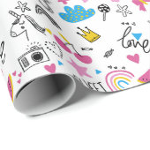 Cute Girly Unicorn Rainbow Hearts Whimsical Cadeaupapier (Rol Hoek)