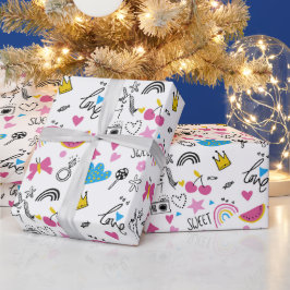 Cute Girly Unicorn Rainbow Hearts Whimsical Cadeaupapier