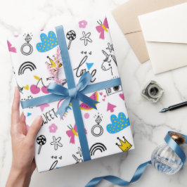 Cute Girly Unicorn Rainbow Hearts Whimsical Cadeaupapier