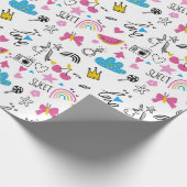Cute Girly Unicorn Rainbow Hearts Whimsical Cadeaupapier (Hoek)