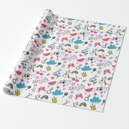 Cute Girly Unicorn Rainbow Hearts Whimsical Cadeaupapier