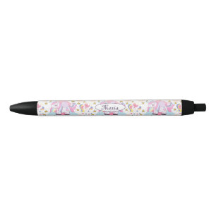 Cute Girly Unicorn Rainbow Stars Aangepaste naam Zwarte Inkt Pen