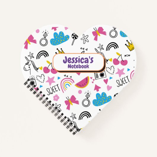 Cute Girly Unicorn Stars Rainbow Fun Voornaam Notitieboek (Voorkant)