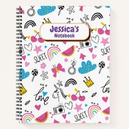 Cute Girly Unicorn Stars Rainbow Fun Voornaam nr. Notitieboek