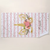Cute Girly Unicorn, Striped - Personalized Strandlaken (Voorkant)
