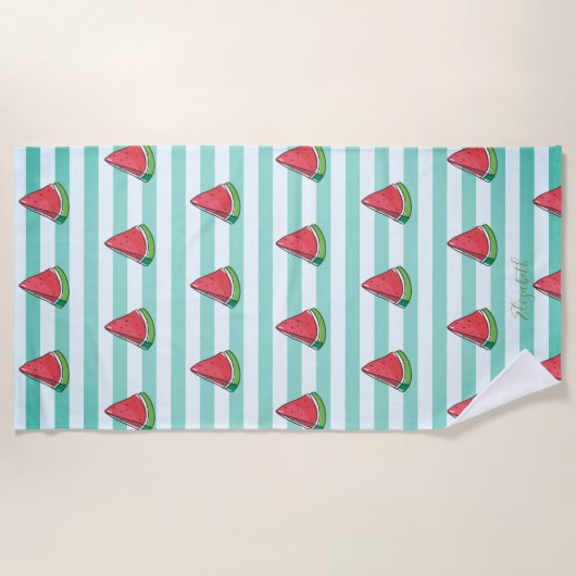 Cute Girly Watermelon Stripes - Gepersonaliseerd Strandlaken (Voorkant)