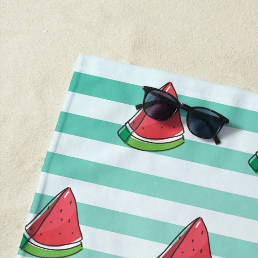 Cute Girly Watermelon Stripes - Gepersonaliseerd Strandlaken (In situ)