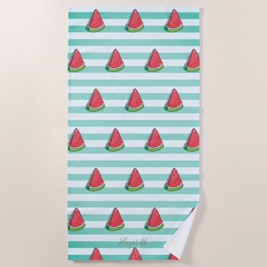 Cute Girly Watermelon Stripes - Gepersonaliseerd Strandlaken (Voorkant)