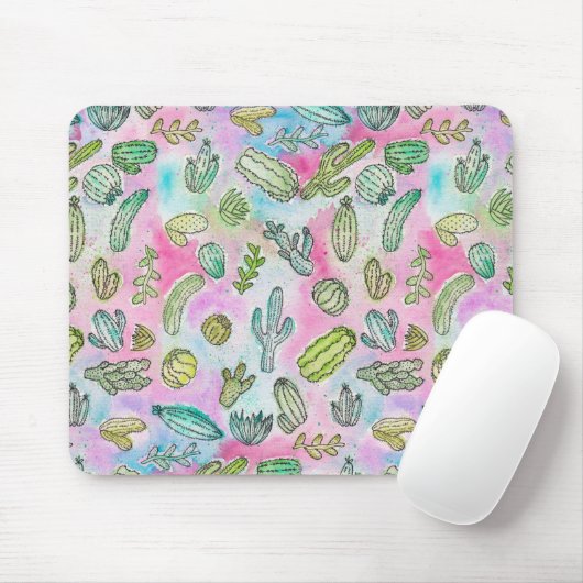 Cute Girly Waterverf Paint Summer Cactus Pattern Muismat (Met muis)