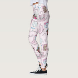 Cute Girly Waterverf Roze Kerstmis Leggings