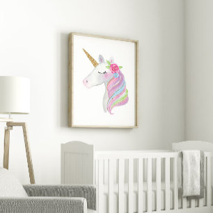 Cute Girly Waterverf Unicorn Kinder Printable Poster