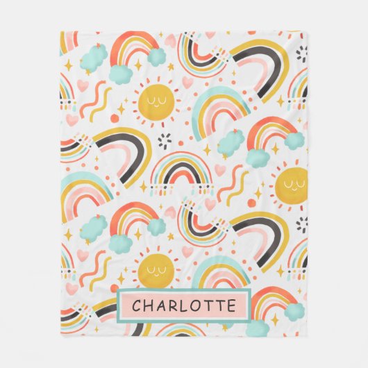 Cute Girly Whimsical Colorful Rainbow Heart Name Fleece Deken (Voorkant)