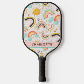 Cute Girly Whimsical Colorful Rainbow Heart Name Pickleball Paddle (Voorkant)