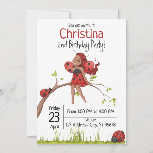 Cute Girly Whimsical Lady Bug 2e verjaardag Kaart (Voorkant)