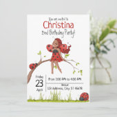 Cute Girly Whimsical Lady Bug 2e verjaardag Kaart (Staand voorkant)