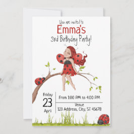 Cute Girly Whimsical Lady Bug 3rd Birthday Kaart