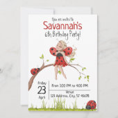 Cute Girly Whimsical Lady Bug 6th Birthday Kaart (Voorkant)