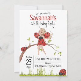 Cute Girly Whimsical Lady Bug 6th Birthday Kaart