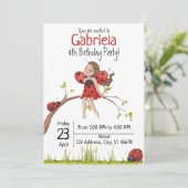 Cute Girly Whimsical Lady Bug, vierde verjaardag Kaart (Staand voorkant)