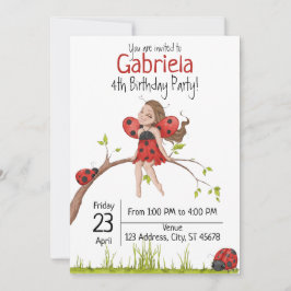 Cute Girly Whimsical Lady Bug, vierde verjaardag Kaart