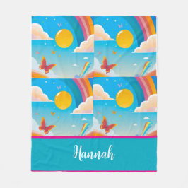 Cute Girly Whimsical Rainbow Happiness Personalize Fleece Deken