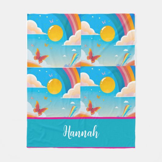 Cute Girly Whimsical Rainbow Happiness Personalize Fleece Deken (Voorkant)
