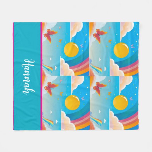 Cute Girly Whimsical Rainbow Happiness Personalize Fleece Deken (Voorkant (Horizontaal))