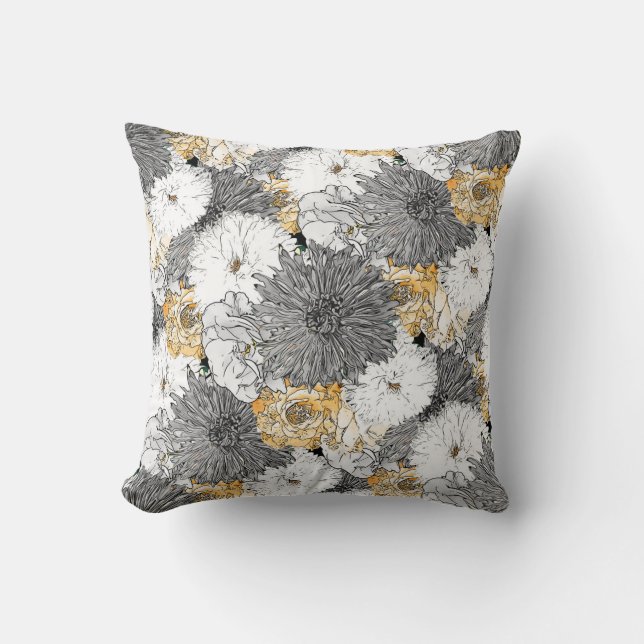 Cute Girly Yellow & Gray Floral Illustration Kussen (Voorkant)