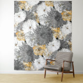 Cute Girly Yellow & Gray Floral Illustration Wandkleed (In situ)