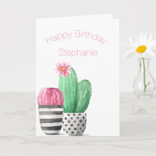 Cute    GirlySucculent Cactus waterverf Birthday Kaart