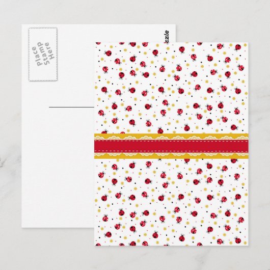 Cute girred white ladybugs stippen briefkaart (Voorkant / Achterkant)