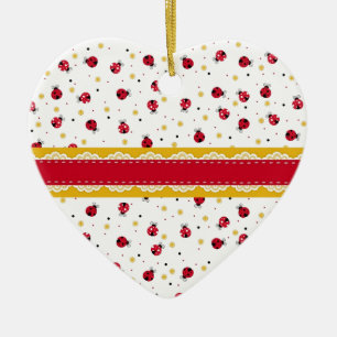Cute girred white ladybugs stippen keramisch ornament