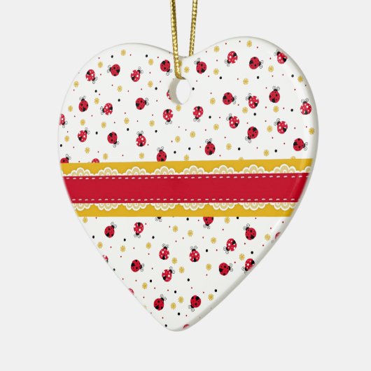 Cute girred white ladybugs stippen keramisch ornament (Links)
