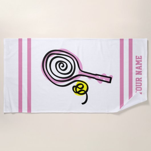 Cute girroze tennis racket design, aangepast strandlaken (Voorkant)