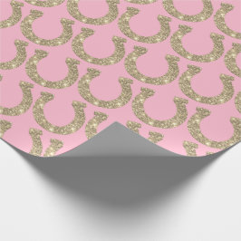 Cute Glam Hoefijzer Goud Roze Glitters Cadeaupapier