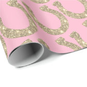 Cute Glam Hoefijzer Goud Roze Glitters Cadeaupapier (Rol Hoek)