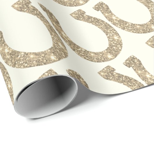 Cute Glam Hoefijzer Goud Wit Glitters Cadeaupapier (Rol Hoek)