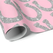 Cute Glam Hoefijzer Zilver Roze Glitters Cadeaupapier (Rol Hoek)