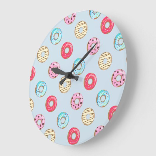 Cute Glazed Donut Pattern Light Blue Grote Klok (Hoek)
