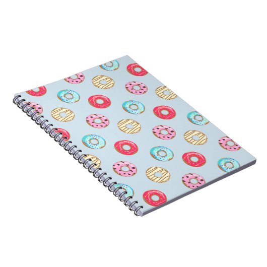 Cute Glazed Donut Pattern Light Blue Notitieboek (Rechterzijde)
