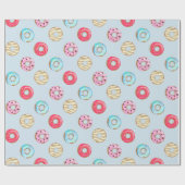 Cute Glazed Doughnut Pattern Light Blue Cadeaupapier (Vlak)