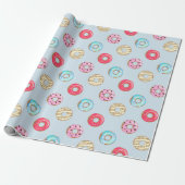 Cute Glazed Doughnut Pattern Light Blue Cadeaupapier (Uitgerold)