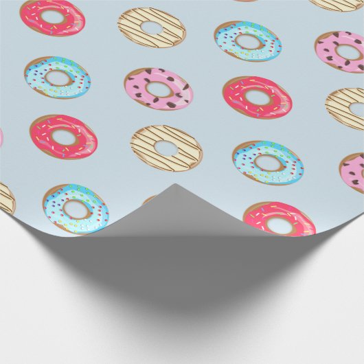 Cute Glazed Doughnut Pattern Light Blue Cadeaupapier (Hoek)