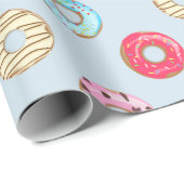Cute Glazed Doughnut Pattern Light Blue Cadeaupapier (Rol Hoek)